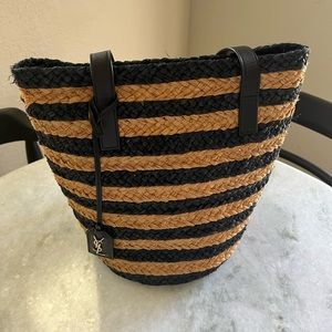 Saint Laurent Panier Striped raffia tote bag